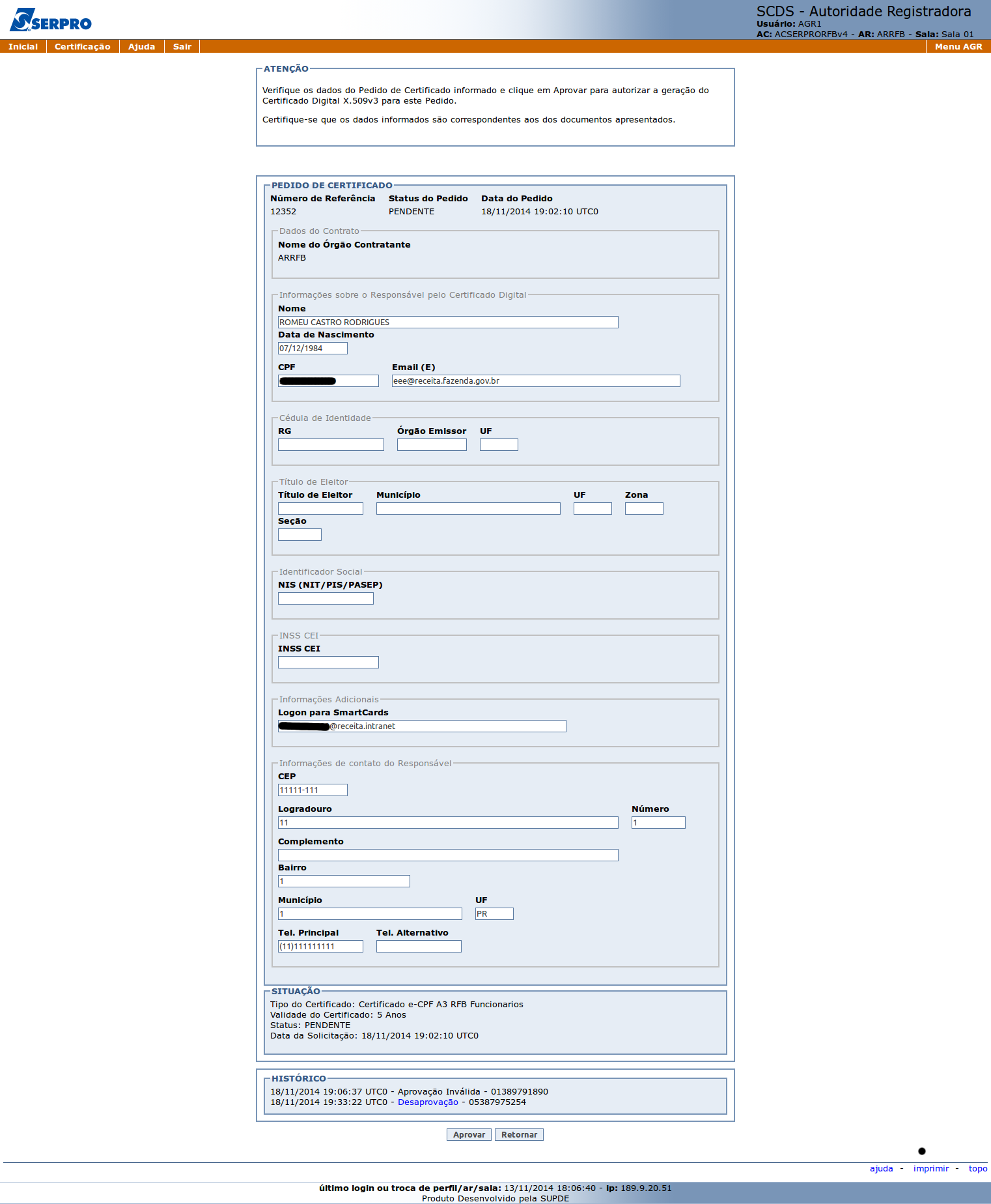 Novo SCDS - Perfil AGR - Aprovação de Certificados